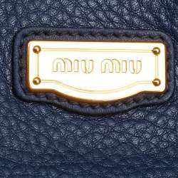 Miu Miu Blue Madras Leather Studded Handle Tote