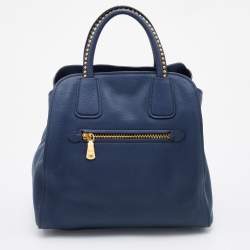 Miu Miu Blue Madras Leather Studded Handle Tote