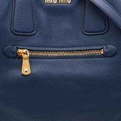 Miu Miu Blue Madras Leather Studded Handle Tote