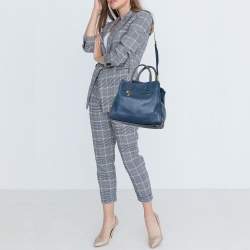 Miu Miu Blue Madras Leather Studded Handle Tote
