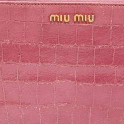 Miu Miu Pink Croc Embossed Leather Zip Around Wallet