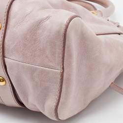 Pre Owned Miu Miu Pink Vitello Lux Gathered Leather Satchel