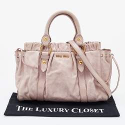 Pre Owned Miu Miu Pink Vitello Lux Gathered Leather Satchel