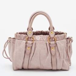 Pre Owned Miu Miu Pink Vitello Lux Gathered Leather Satchel