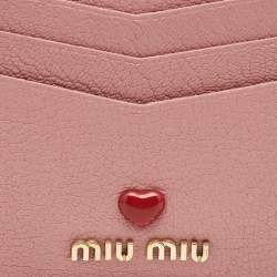 Pre Owned Miu Miu Pink Leather Heart Card Holder