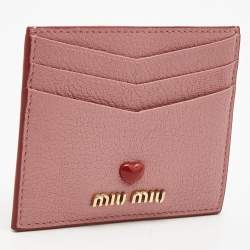 Pre Owned Miu Miu Pink Leather Heart Card Holder