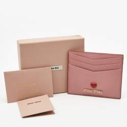 Pre Owned Miu Miu Pink Leather Heart Card Holder