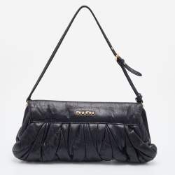 Miu Miu Black Matelasse Leather Pushlock Clutch Bag