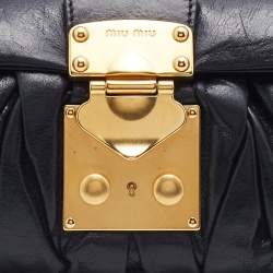 Miu Miu Black Matelasse Leather Pushlock Clutch Bag