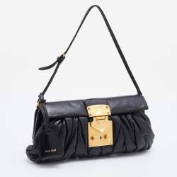 Miu Miu Black Matelasse Leather Pushlock Clutch Bag
