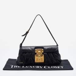 Miu Miu Black Matelasse Leather Pushlock Clutch Bag