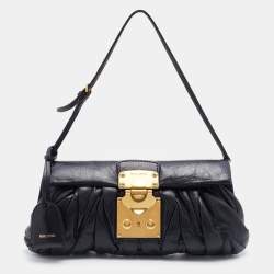Miu Miu Black Matelasse Leather Pushlock Clutch Bag