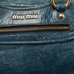 Miu Miu Blue Leather Studded Heart Charm Top Handle Bag