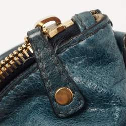 Miu Miu Blue Leather Studded Heart Charm Top Handle Bag