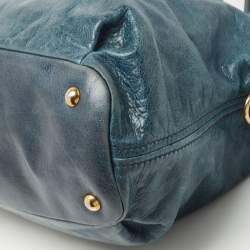 Miu Miu Blue Leather Studded Heart Charm Top Handle Bag