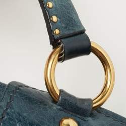 Miu Miu Blue Leather Studded Heart Charm Top Handle Bag