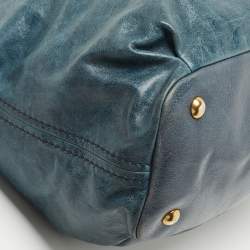 Miu Miu Blue Leather Studded Heart Charm Top Handle Bag