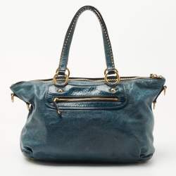 Miu Miu Blue Leather Studded Heart Charm Top Handle Bag