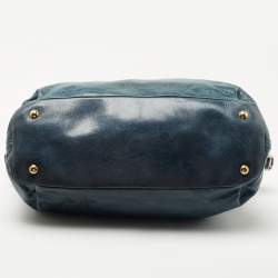 Miu Miu Blue Leather Studded Heart Charm Top Handle Bag