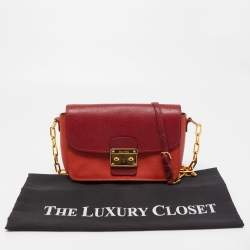 Miu Miu Orange/Red Madras Leather Pushlock Flap Chain Shoulder Bag