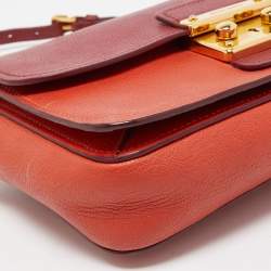 Miu Miu Orange/Red Madras Leather Pushlock Flap Chain Shoulder Bag