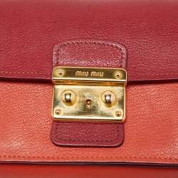 Miu Miu Orange/Red Madras Leather Pushlock Flap Chain Shoulder Bag