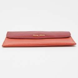 Pre Owned Miu Miu Orange/Red Madras Leather Flap Slim Pouch