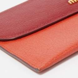 Pre Owned Miu Miu Orange/Red Madras Leather Flap Slim Pouch
