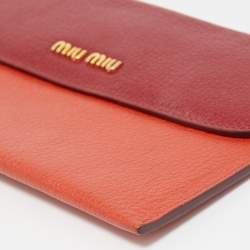 Pre Owned Miu Miu Orange/Red Madras Leather Flap Slim Pouch