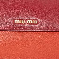 Pre Owned Miu Miu Orange/Red Madras Leather Flap Slim Pouch