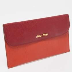 Pre Owned Miu Miu Orange/Red Madras Leather Flap Slim Pouch