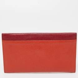 Pre Owned Miu Miu Orange/Red Madras Leather Flap Slim Pouch