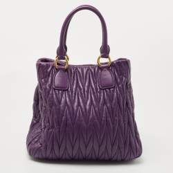 Pre Owned Miu Miu Purple Matelassé Leather Tote