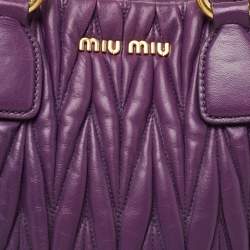 Pre Owned Miu Miu Purple Matelassé Leather Tote