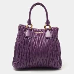 Pre Owned Miu Miu Purple Matelassé Leather Tote