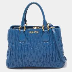 Miu Miu Blue Matelasse Leather Top Zip Tote