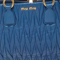 Miu Miu Blue Matelasse Leather Top Zip Tote