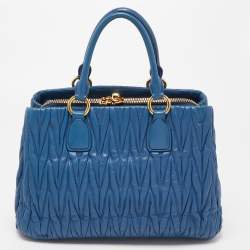 Miu Miu Blue Matelasse Leather Top Zip Tote