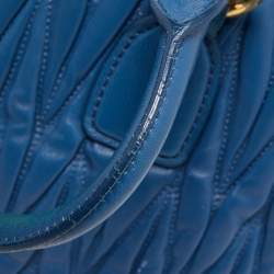 Miu Miu Blue Matelasse Leather Top Zip Tote