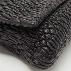 Miu Miu Black Matelassé Leather Crystal Flap Shoulder Bag