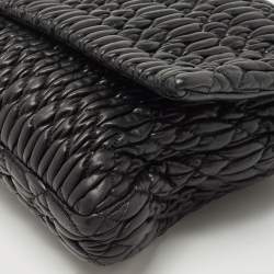 Miu Miu Black Matelassé Leather Crystal Flap Shoulder Bag