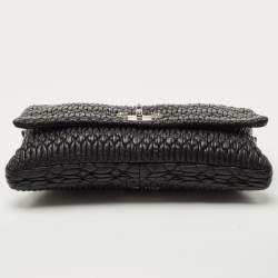 Miu Miu Black Matelassé Leather Crystal Flap Shoulder Bag