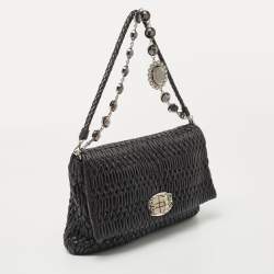 Miu Miu Black Matelassé Leather Crystal Flap Shoulder Bag