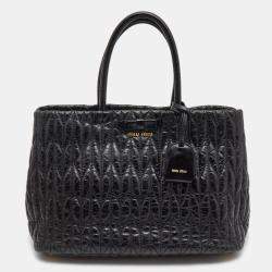 Miu Miu Black Matelassé Leather Bow Tote