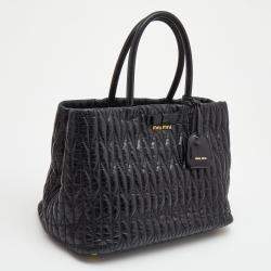 Miu Miu Black Matelassé Leather Bow Tote