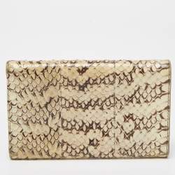 Miu Miu Cream Watersnake Leather Bow Flap Compact Wallet