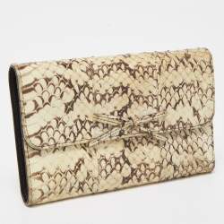 Miu Miu Cream Watersnake Leather Bow Flap Compact Wallet