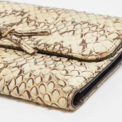 Miu Miu Cream Watersnake Leather Bow Flap Compact Wallet