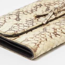 Miu Miu Cream Watersnake Leather Bow Flap Compact Wallet