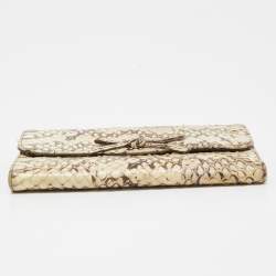 Miu Miu Cream Watersnake Leather Bow Flap Compact Wallet